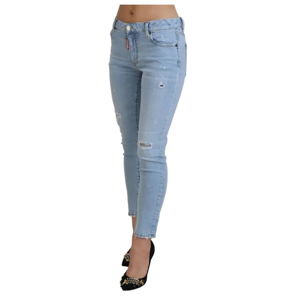 Dsquared² Blue Tattered Mid Waist Cropped Twiggy Denim Jeans Dsquared²