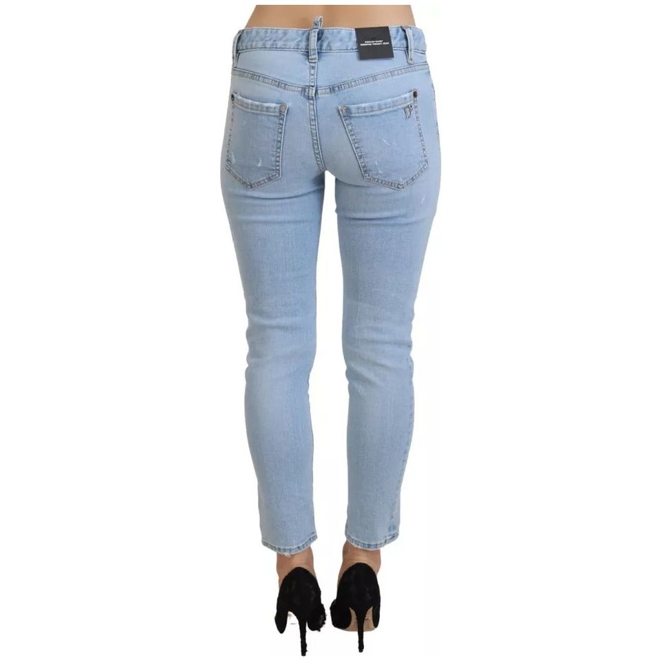 Dsquared² Blue Tattered Mid Waist Cropped Twiggy Denim Jeans Dsquared²