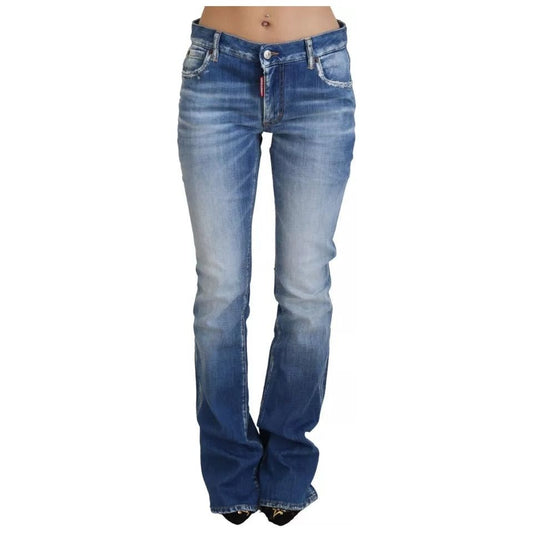 Dsquared² Blue Washed Cotton Mid Waist Flared Denim Jeans Dsquared²