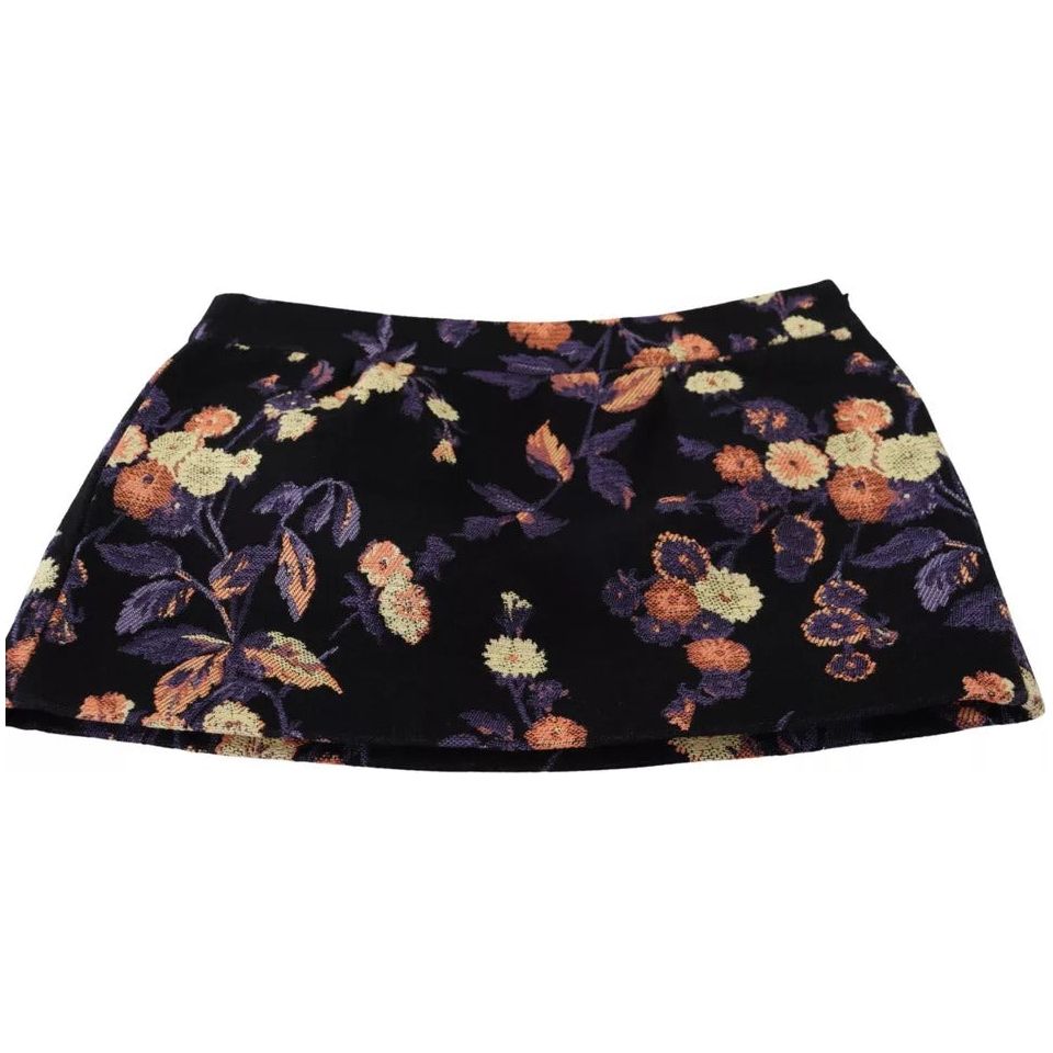 Dsquared² Black Floral Embroidery Mid Waist A-line Mini Skirt Dsquared²