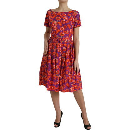 Dolce & Gabbana Multicolor Floral Cotton A-line Knee Length Dress Dolce & Gabbana