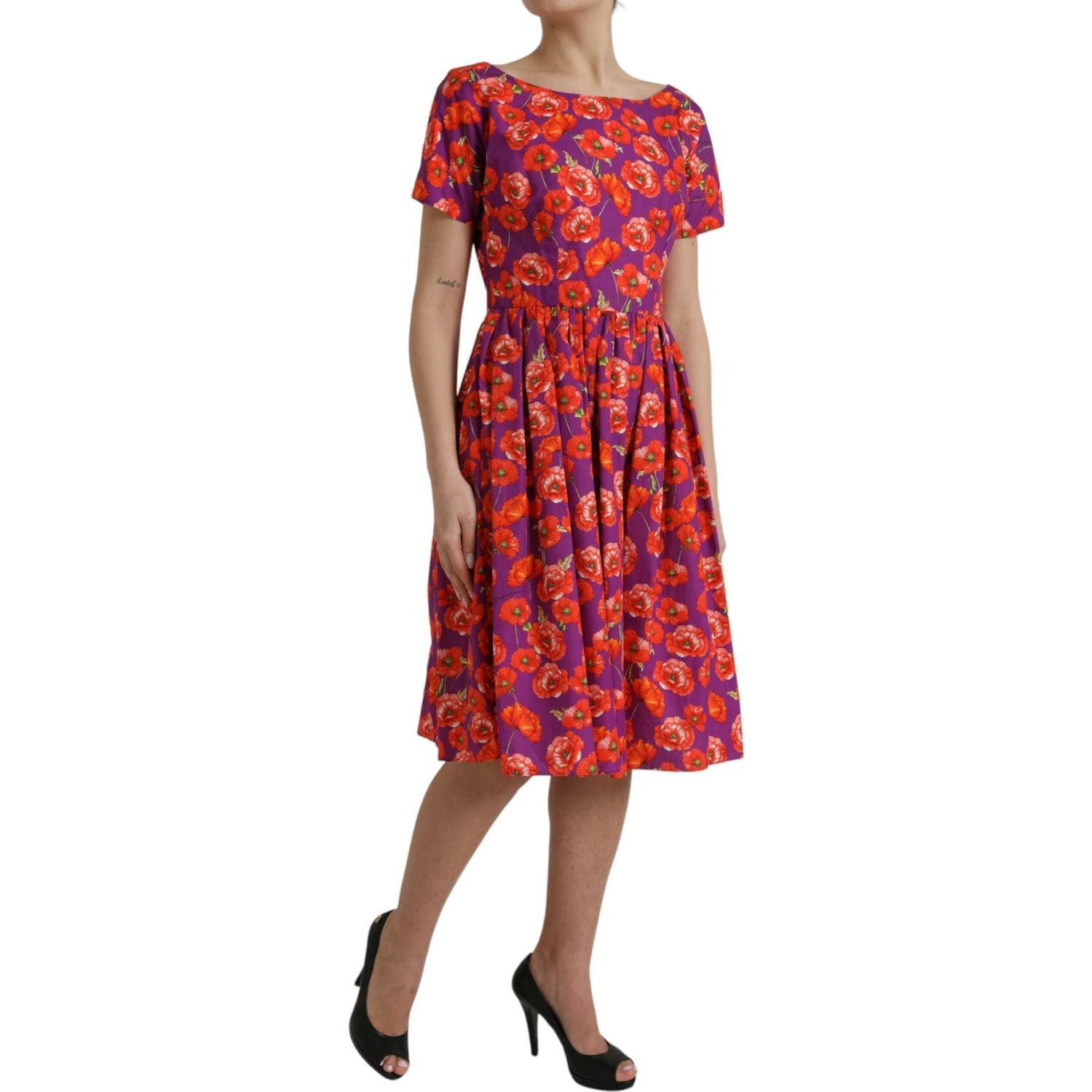 Dolce & Gabbana Multicolor Floral Cotton A-line Knee Length Dress