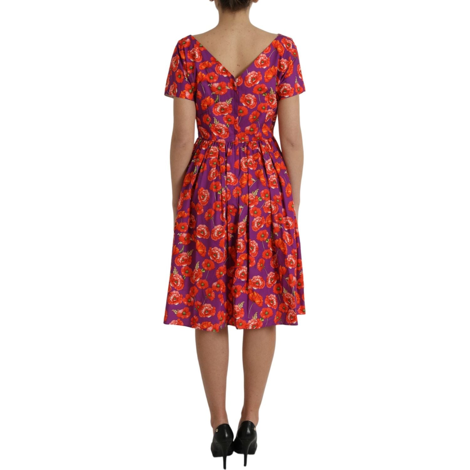 Dolce & Gabbana Multicolor Floral Cotton A-line Knee Length Dress