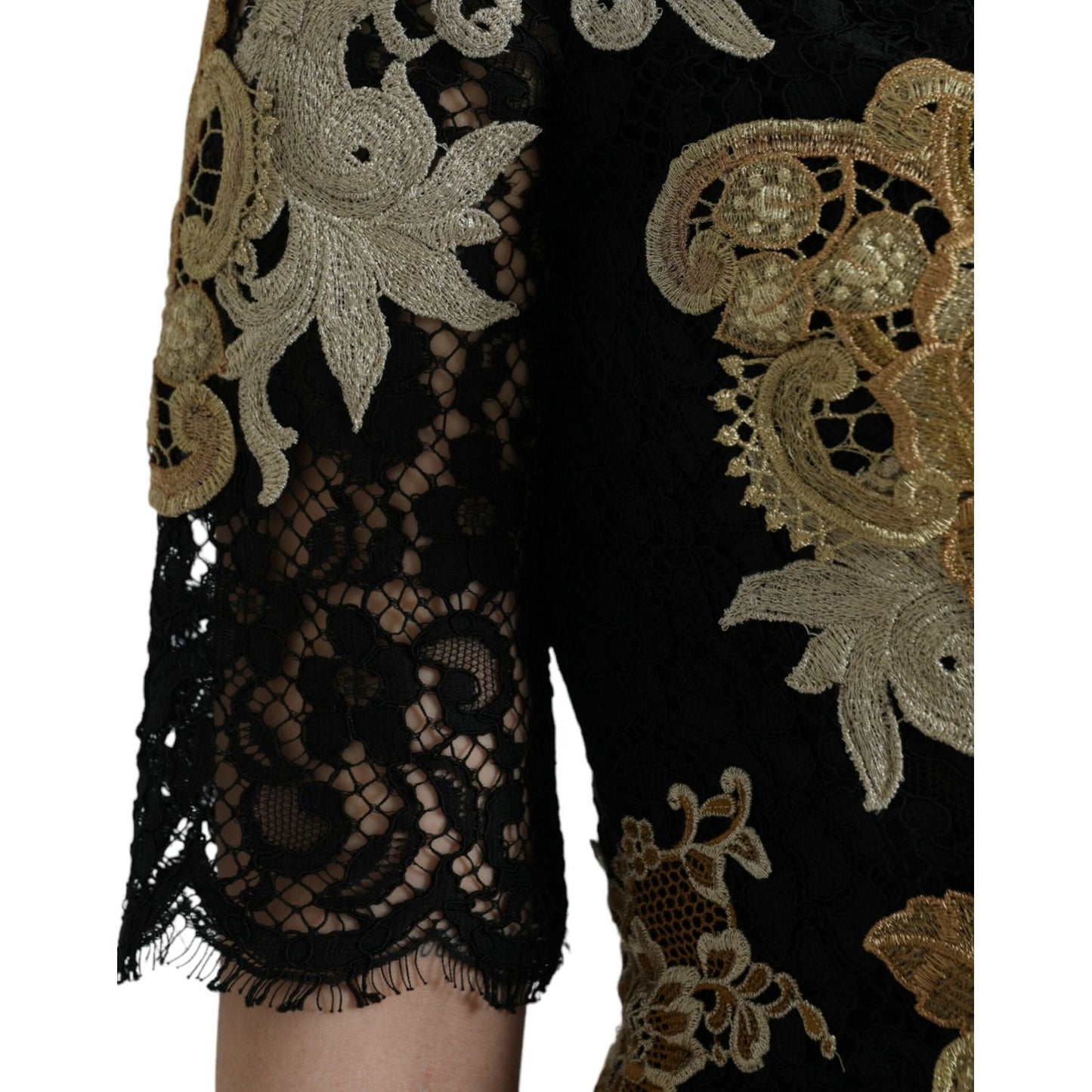 Dolce & Gabbana Black Floral Lace Cotton Sheath Midi Dress Dolce & Gabbana