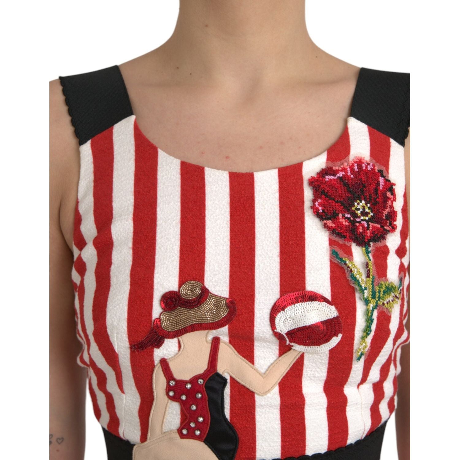 Dolce & Gabbana Red White Floral Sleeveless Sheath Midi Dress