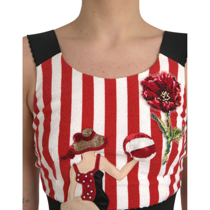 Dolce & Gabbana Red White Floral Sleeveless Sheath Midi Dress Dolce & Gabbana