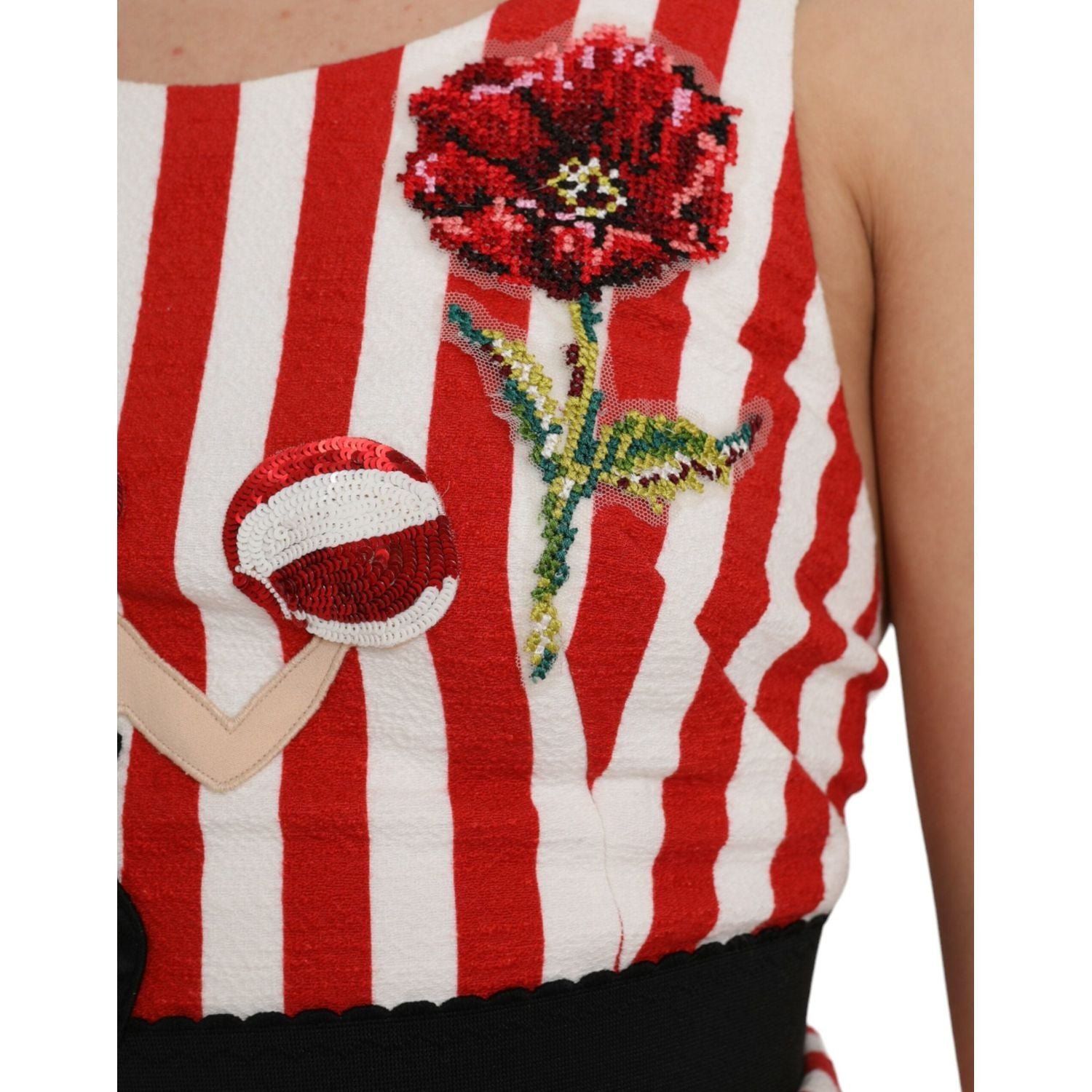 Dolce & Gabbana Red White Floral Sleeveless Sheath Midi Dress