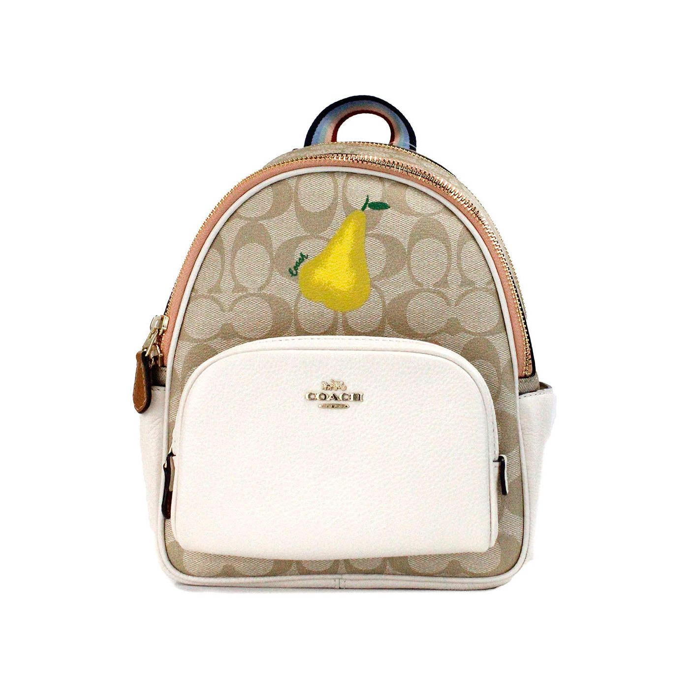 COACH Mini Court Signature Pear Motif Shoulder Backpack Bookbag Bag Chalk Taffy COACH