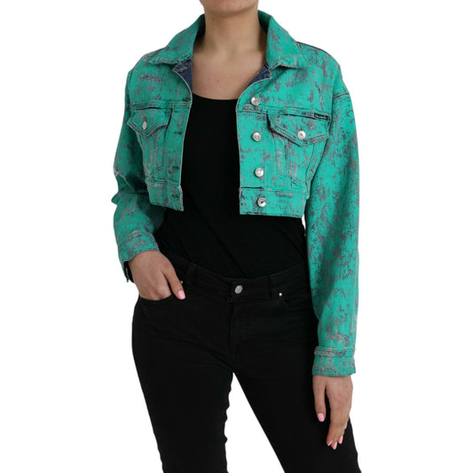 Dolce & Gabbana Green Cotton Tie Dye Cropped Cropped Denim Jacket Dolce & Gabbana