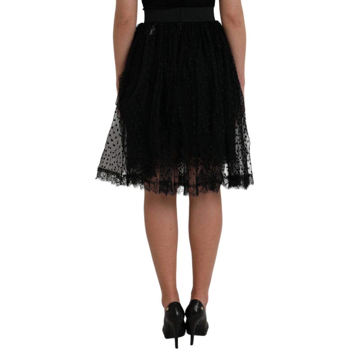 Dolce & Gabbana Black Nylon Lace Trim High Waist A-line Skirt Dolce & Gabbana