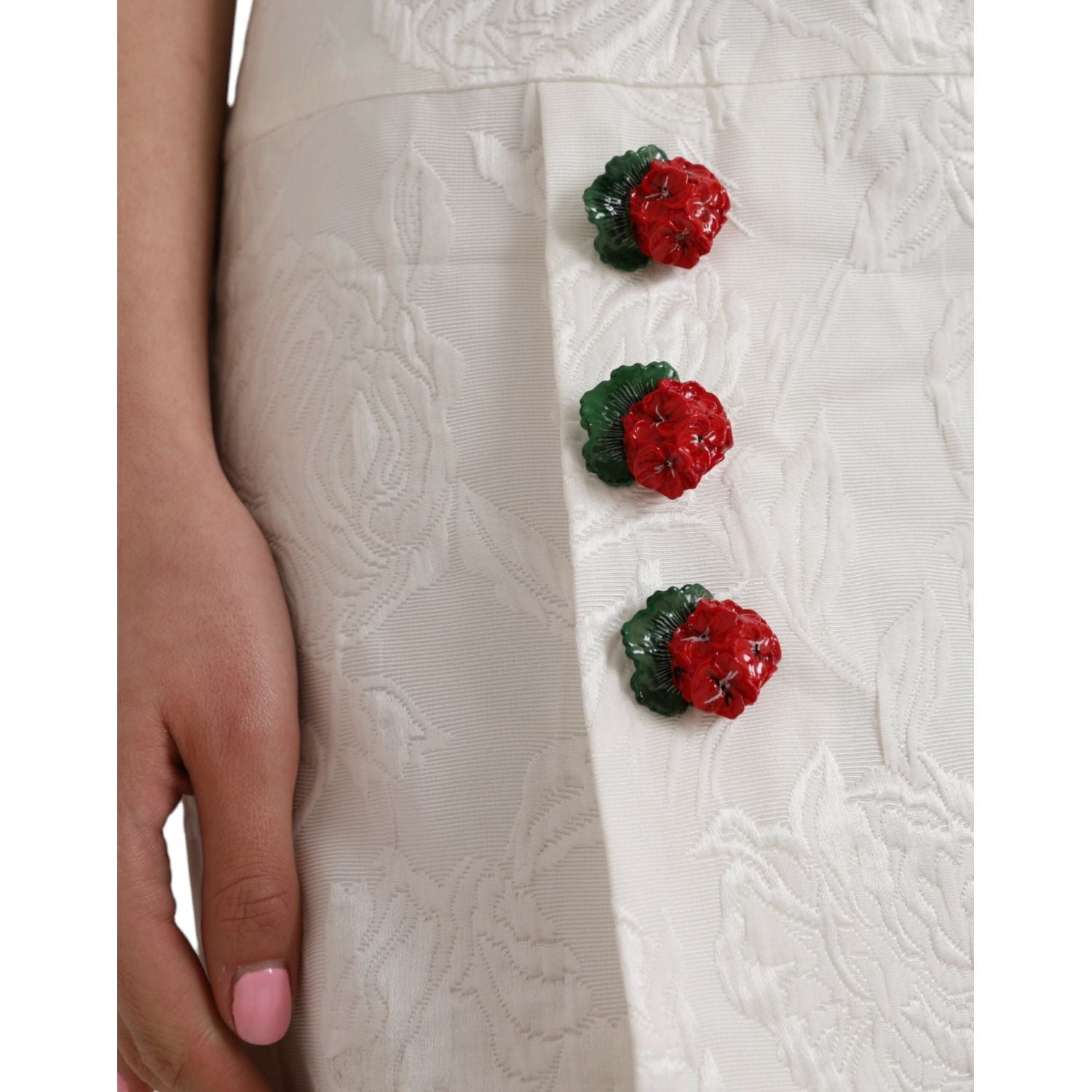 Dolce & Gabbana White Floral Brocade Embellished Mini Skirt