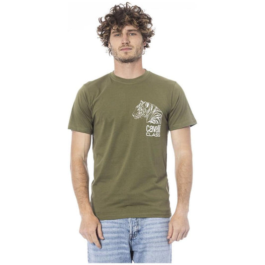 Cavalli Class Green Cotton Men T-Shirt Cavalli Class