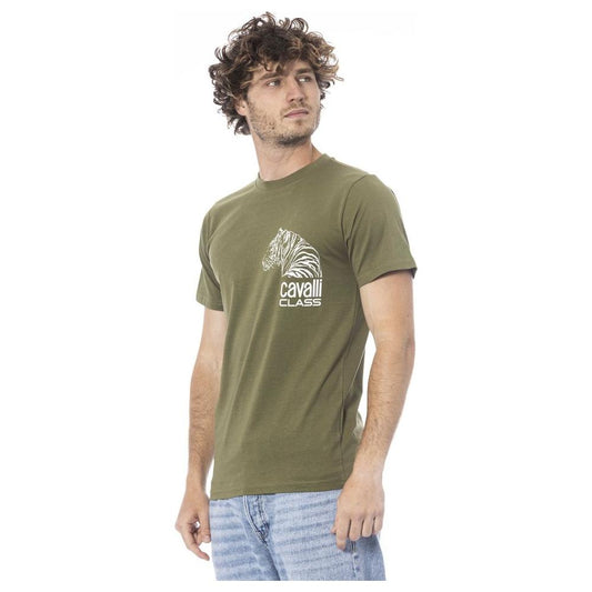 Cavalli Class Green Cotton Men T-Shirt Cavalli Class