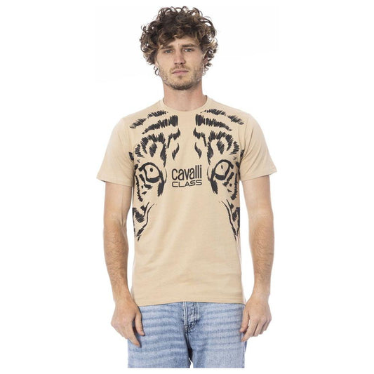 Cavalli Class Beige Cotton Men T-Shirt Cavalli Class