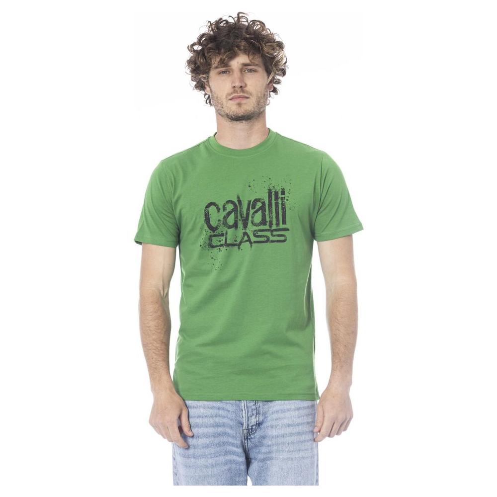 Cavalli Class Green Cotton Men T-Shirt Cavalli Class