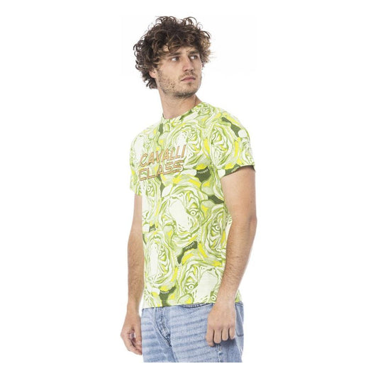 Cavalli Class Green Cotton Men T-Shirt Cavalli Class