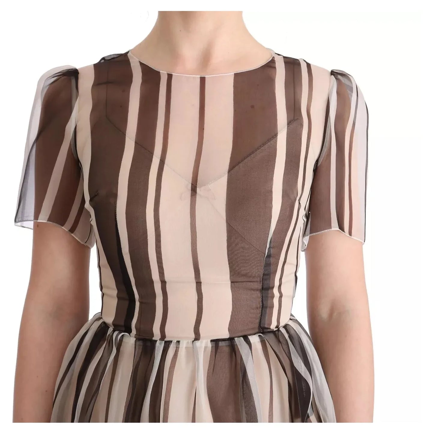 Dolce & Gabbana Beige Brown Striped Silk Sheath Dress Dolce & Gabbana