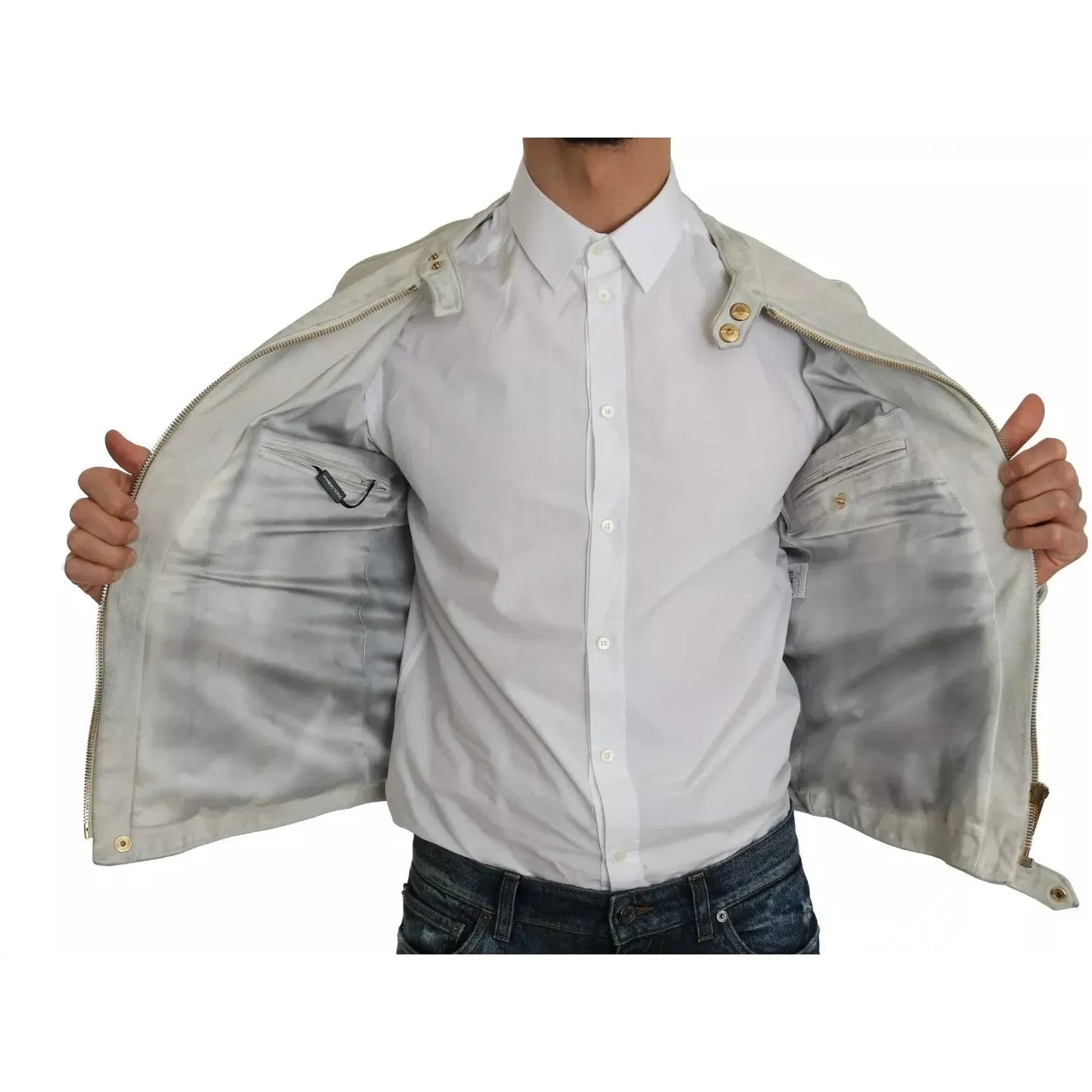 Dolce & Gabbana Leather White Biker Motorcycle Jacket Dolce & Gabbana