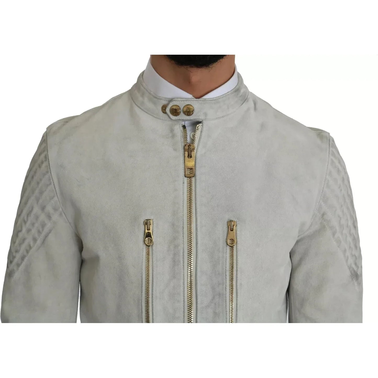 Dolce & Gabbana Leather White Biker Motorcycle Jacket Dolce & Gabbana