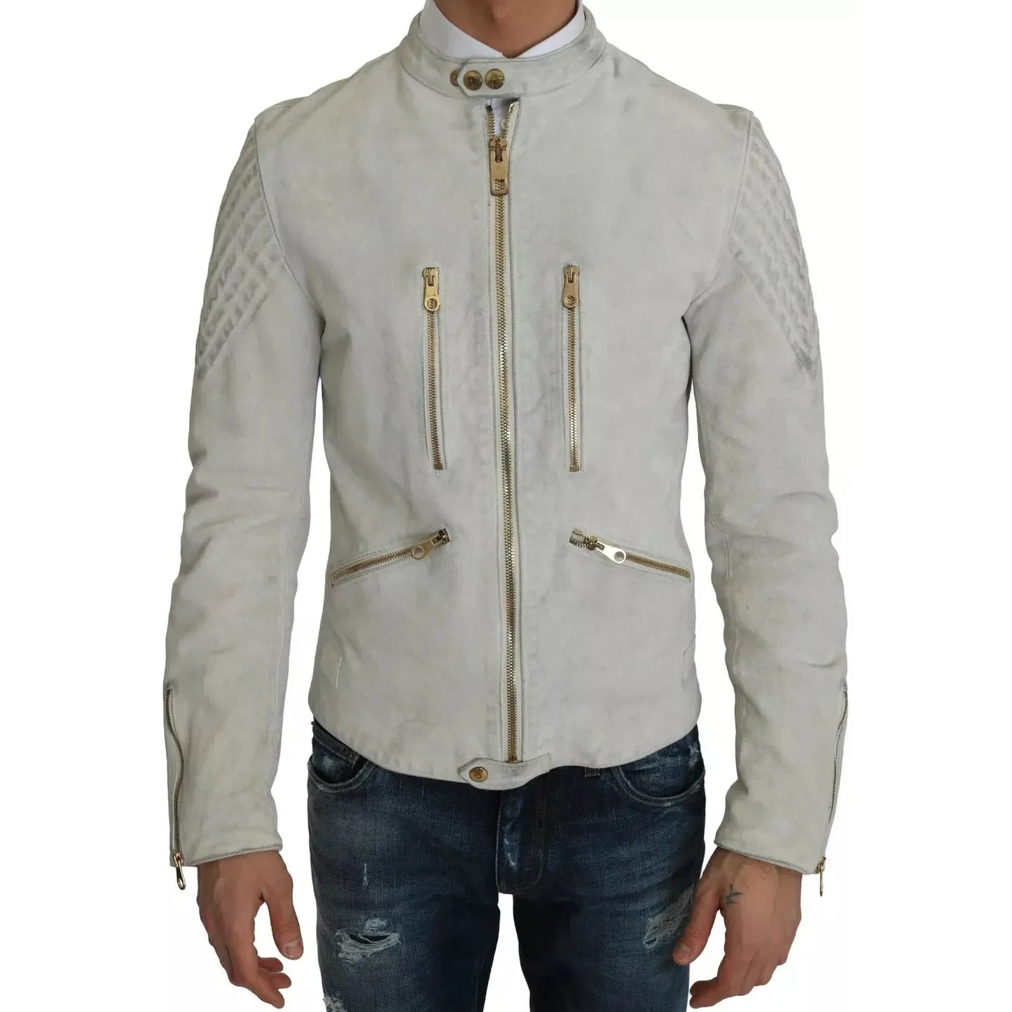 Dolce & Gabbana Leather White Biker Motorcycle Jacket Dolce & Gabbana