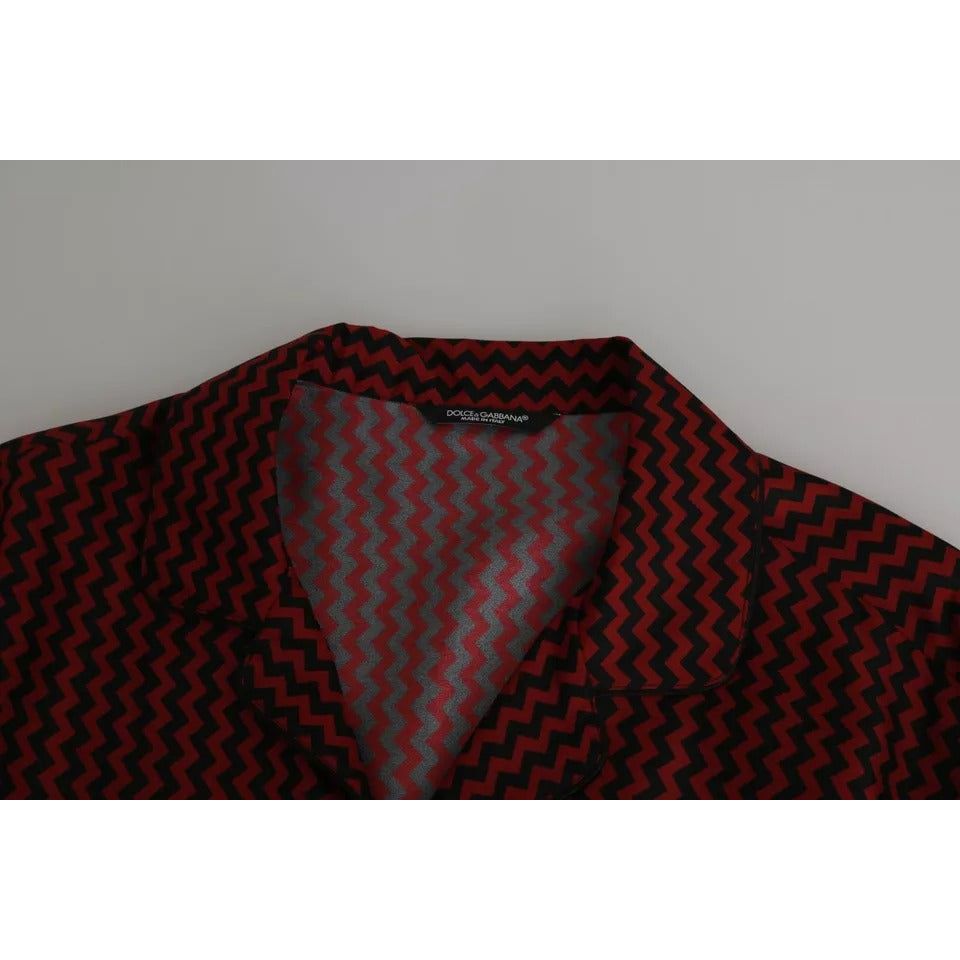 Dolce & Gabbana Black Red Zigzag Pattern Casual Shirt Dolce & Gabbana