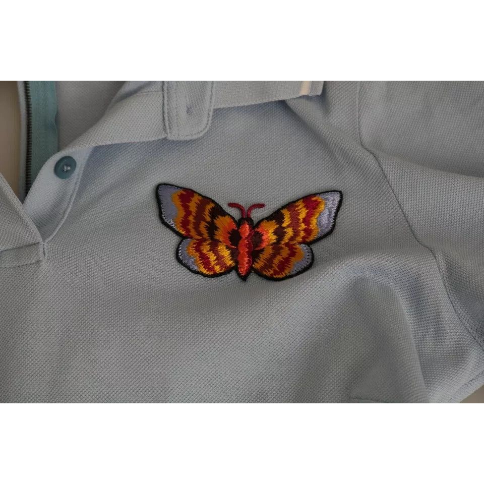 Dolce & Gabbana Blue Butterfly Polo T-shirt Cotton Top Dolce & Gabbana