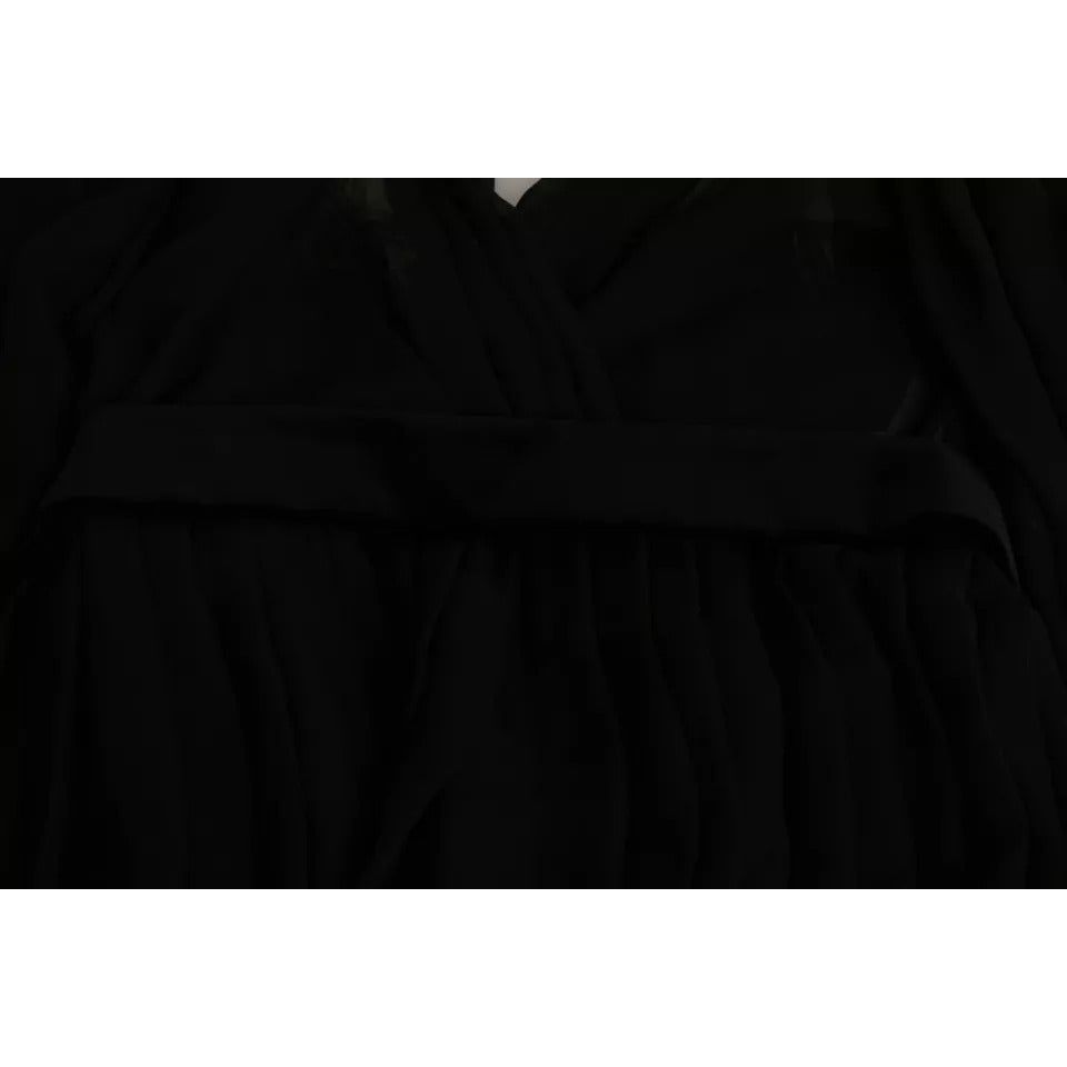 Dolce & Gabbana Black Mesh Pleated Mini Silk Blend Dress Dolce & Gabbana