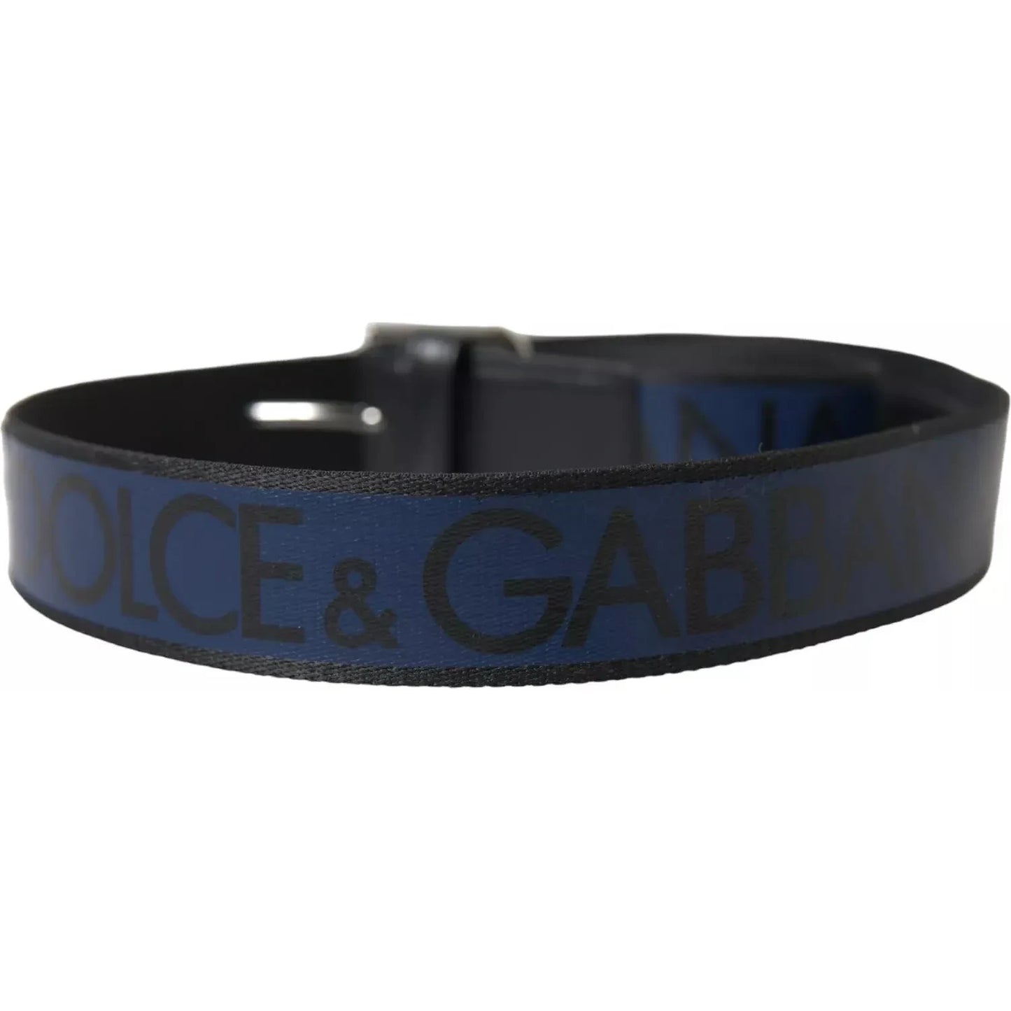 Dolce & Gabbana Black Blue Logo Silver Metal Buckle Belt Dolce & Gabbana