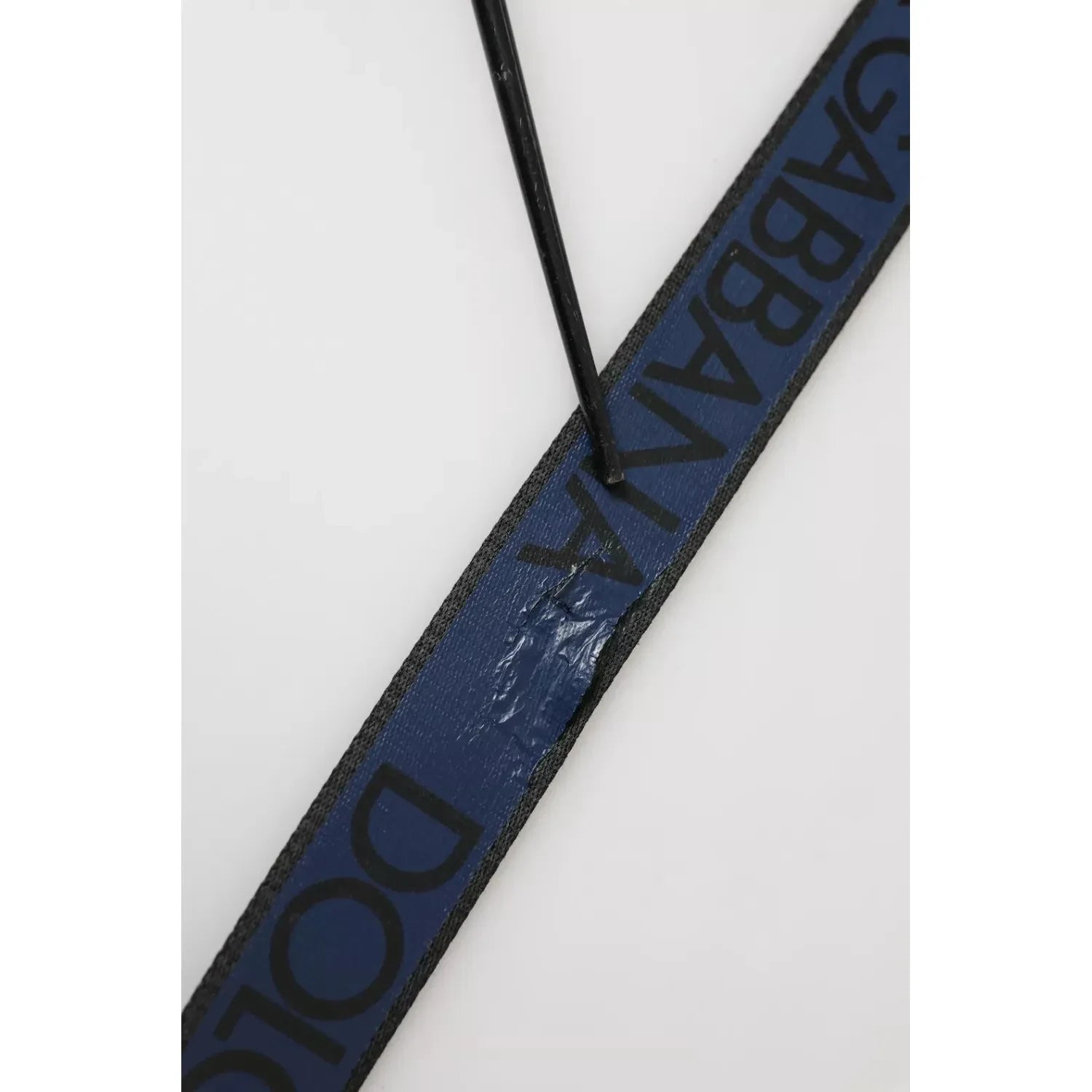 Dolce & Gabbana Black Blue Logo Silver Metal Buckle Belt