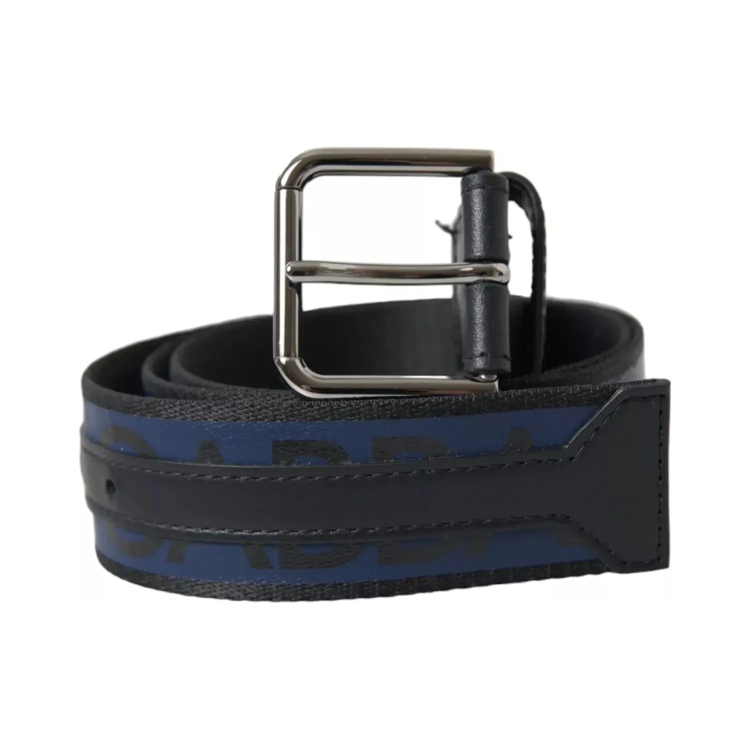 Dolce & Gabbana Black Blue Logo Silver Metal Buckle Belt