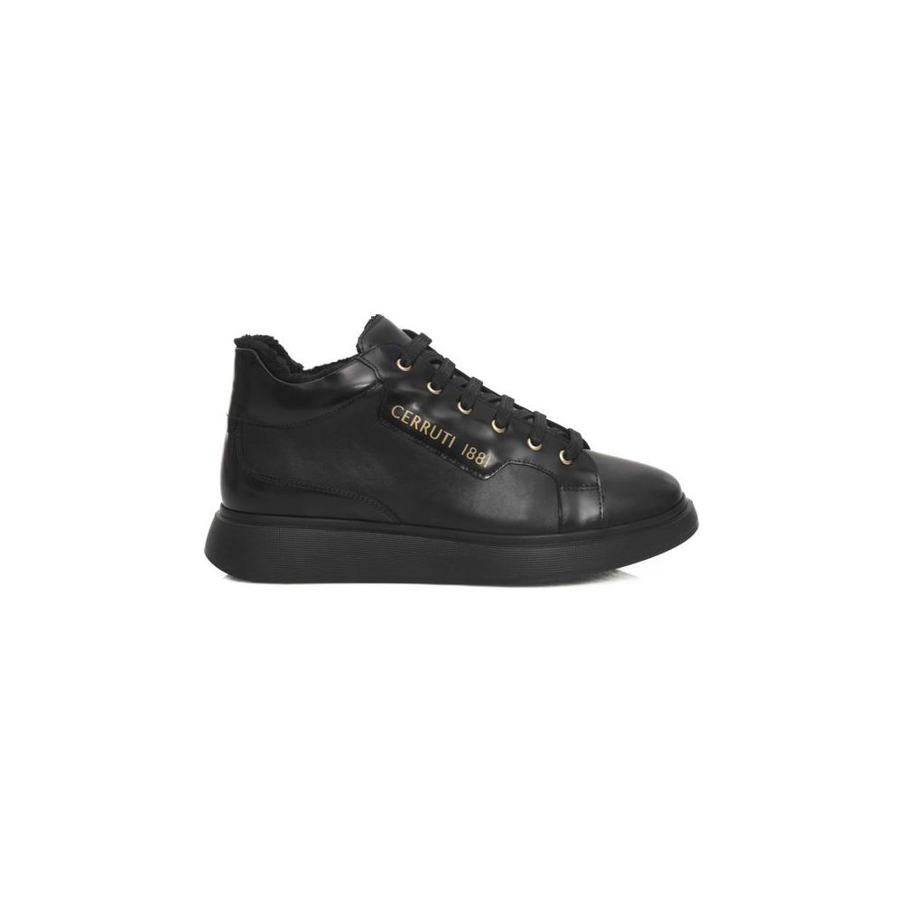 Cerruti 1881 Black Leather Women Platform Sneaker Cerruti 1881