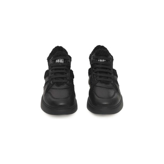 Cerruti 1881 Black Leather Women Platform Sneaker Cerruti 1881