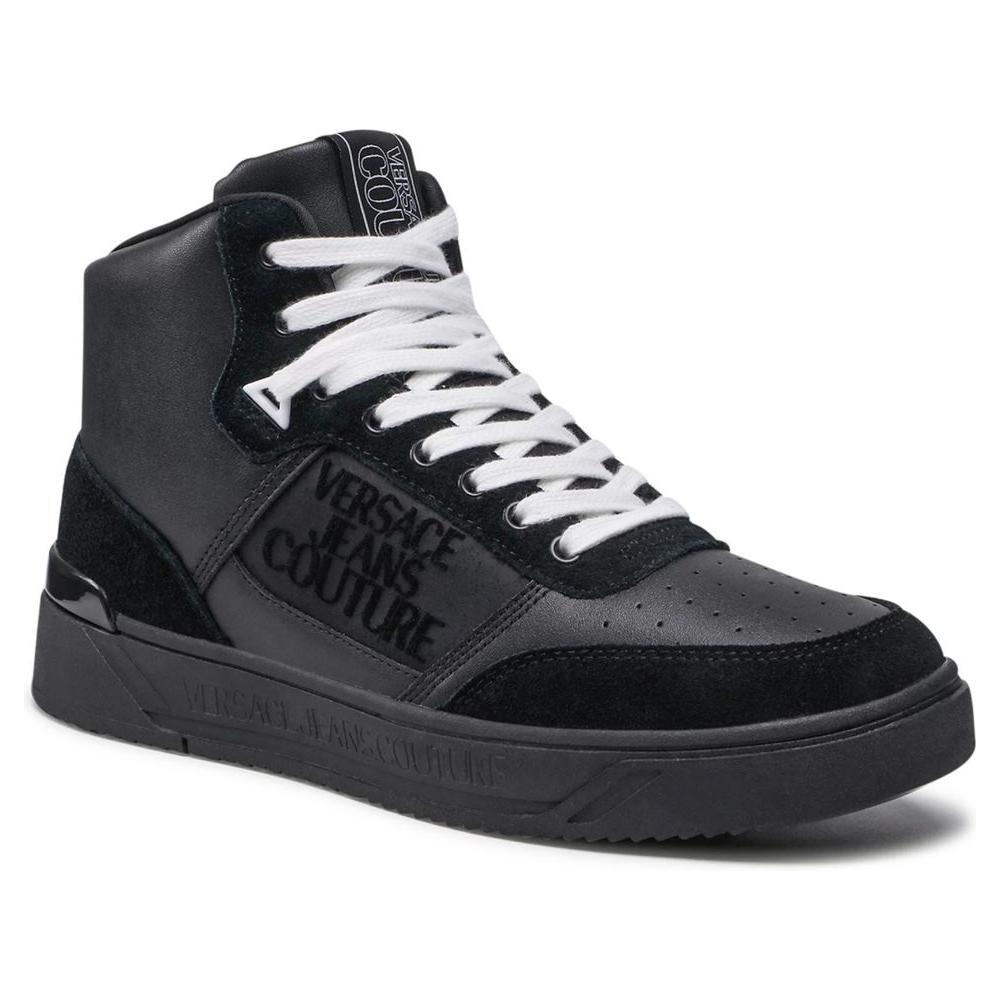 Versace Jeans Black Leather Di Calfskin Sneaker Versace Jeans