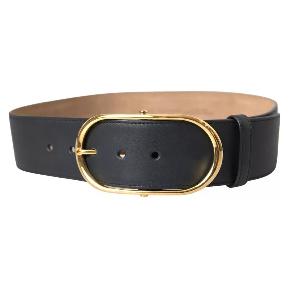 Dolce & Gabbana Black Leather Gold Oval Metal Buckle Belt Dolce & Gabbana