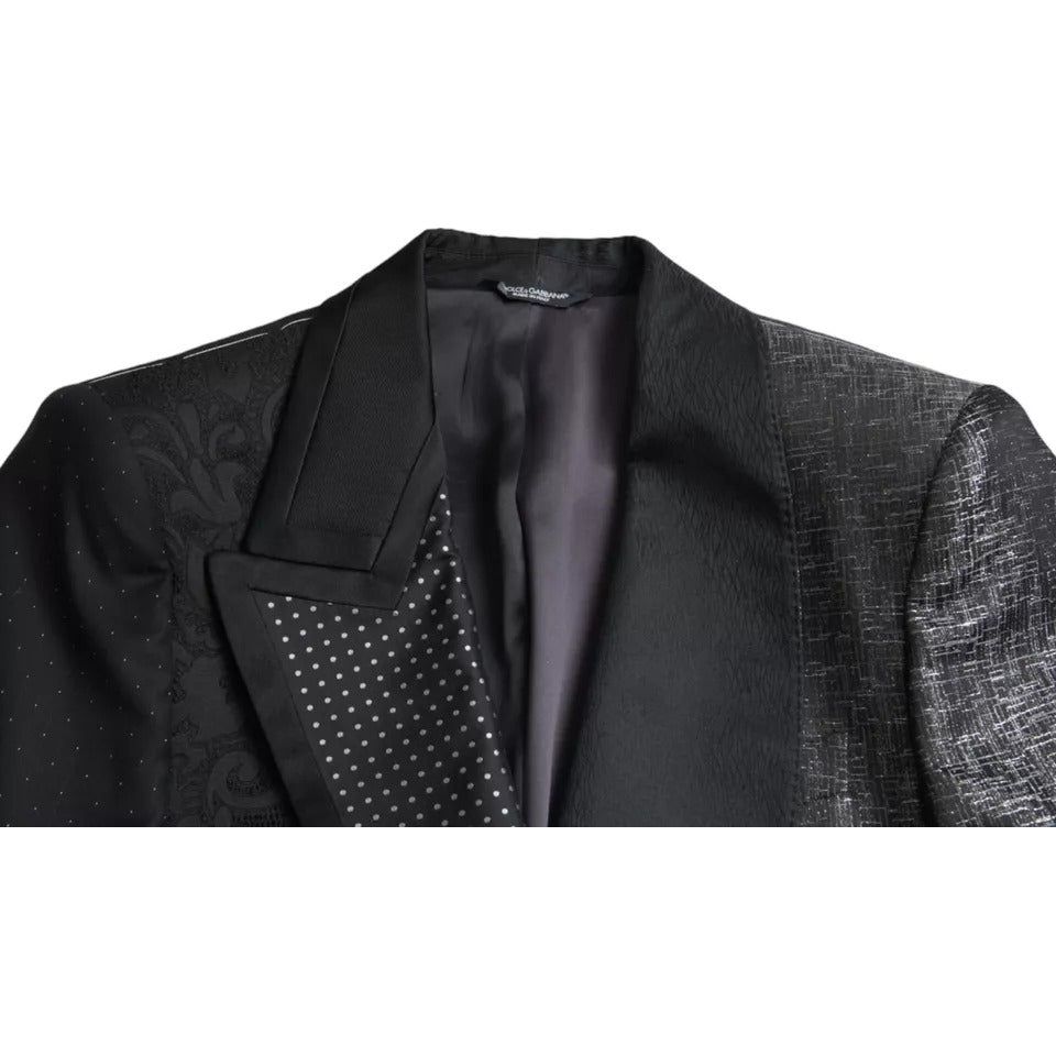 Dolce & Gabbana Black Silver Silk Single Breasted Coat Blazer Dolce & Gabbana