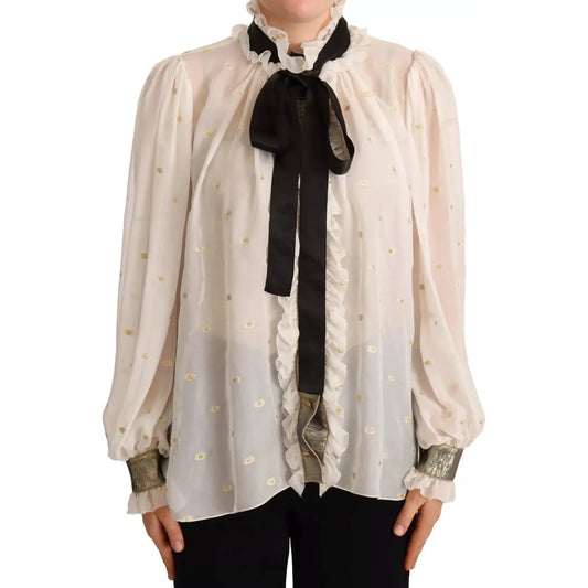 Dolce & Gabbana Off White Silk Blend Ascot Collar Blouse Top Dolce & Gabbana