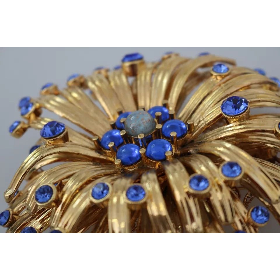 Dolce & Gabbana Gold Brass Blue Crystals Embellished Jewelry Brooch Dolce & Gabbana