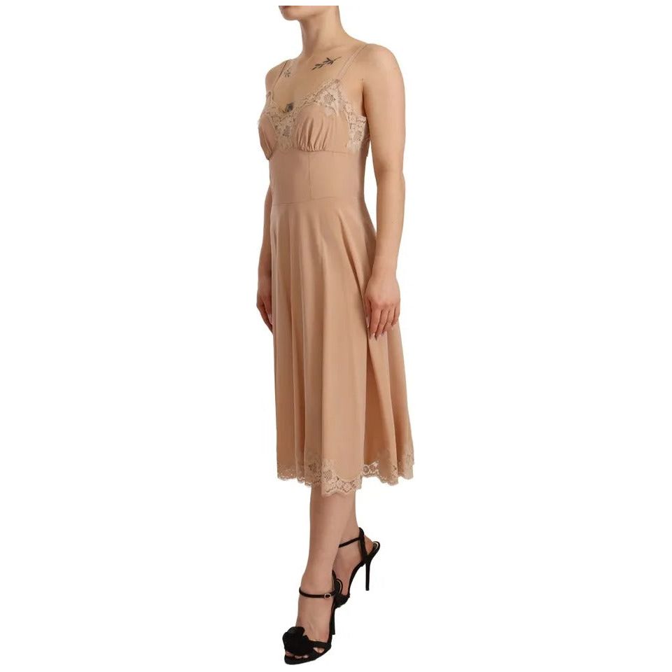 Dolce & Gabbana Beige Lace A-line Spaghetti Strap Midi Dress Dolce & Gabbana