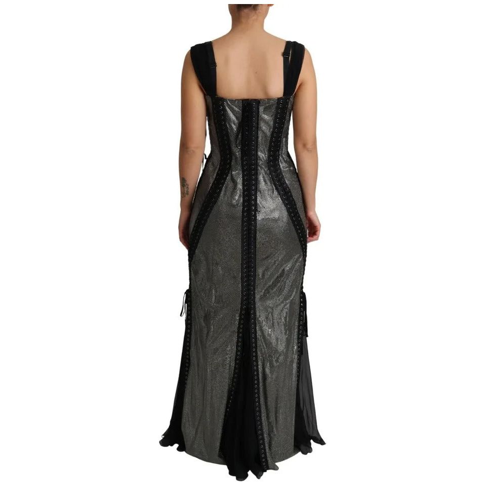 Dolce & Gabbana Black Crystals Lace Up Runway Gown Dress Dolce & Gabbana