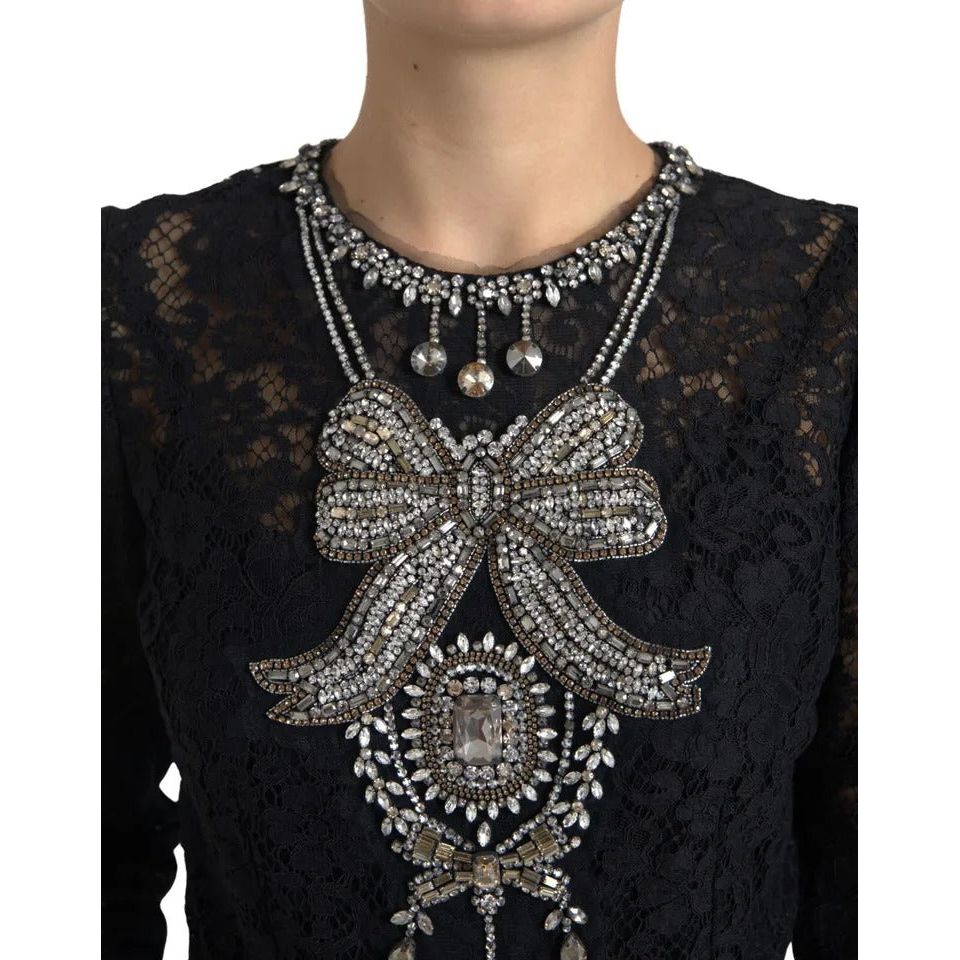 Dolce & Gabbana Black Nylon Lace Embellished Sheath Dress Dolce & Gabbana