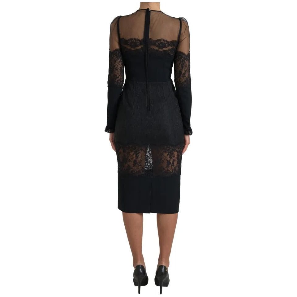 Dolce & Gabbana Black Sheer Floral Lace Sheath Midi Dress Dolce & Gabbana