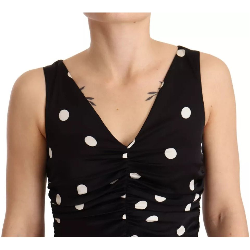 Dolce & Gabbana Black Silk Polka Dots V-neck Sheath Midi Dress Dolce & Gabbana