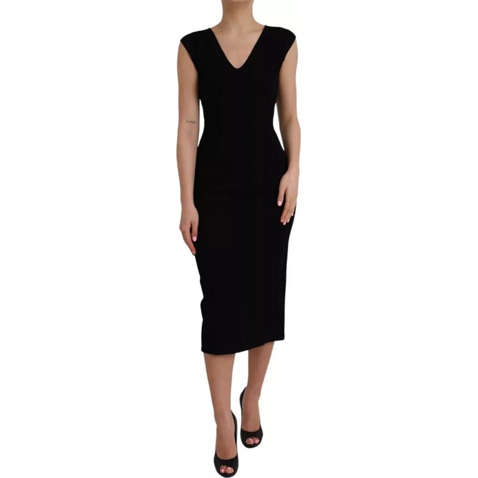 Dolce & Gabbana Black Viscose Sleeveless Bodycon Midi Dress Dolce & Gabbana