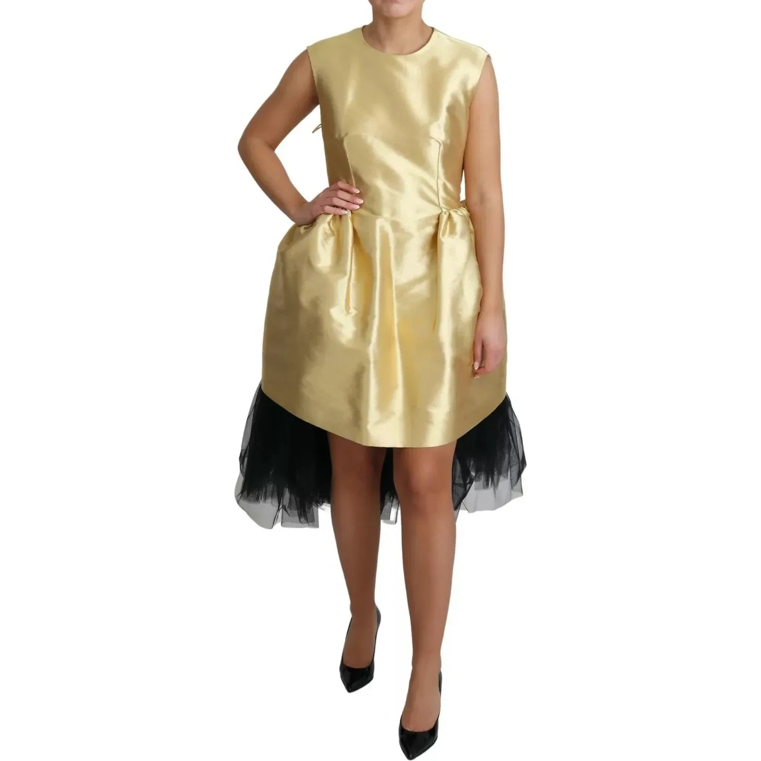 Dolce & Gabbana Polyester Gold Sleeveless A-line Tulle Dress