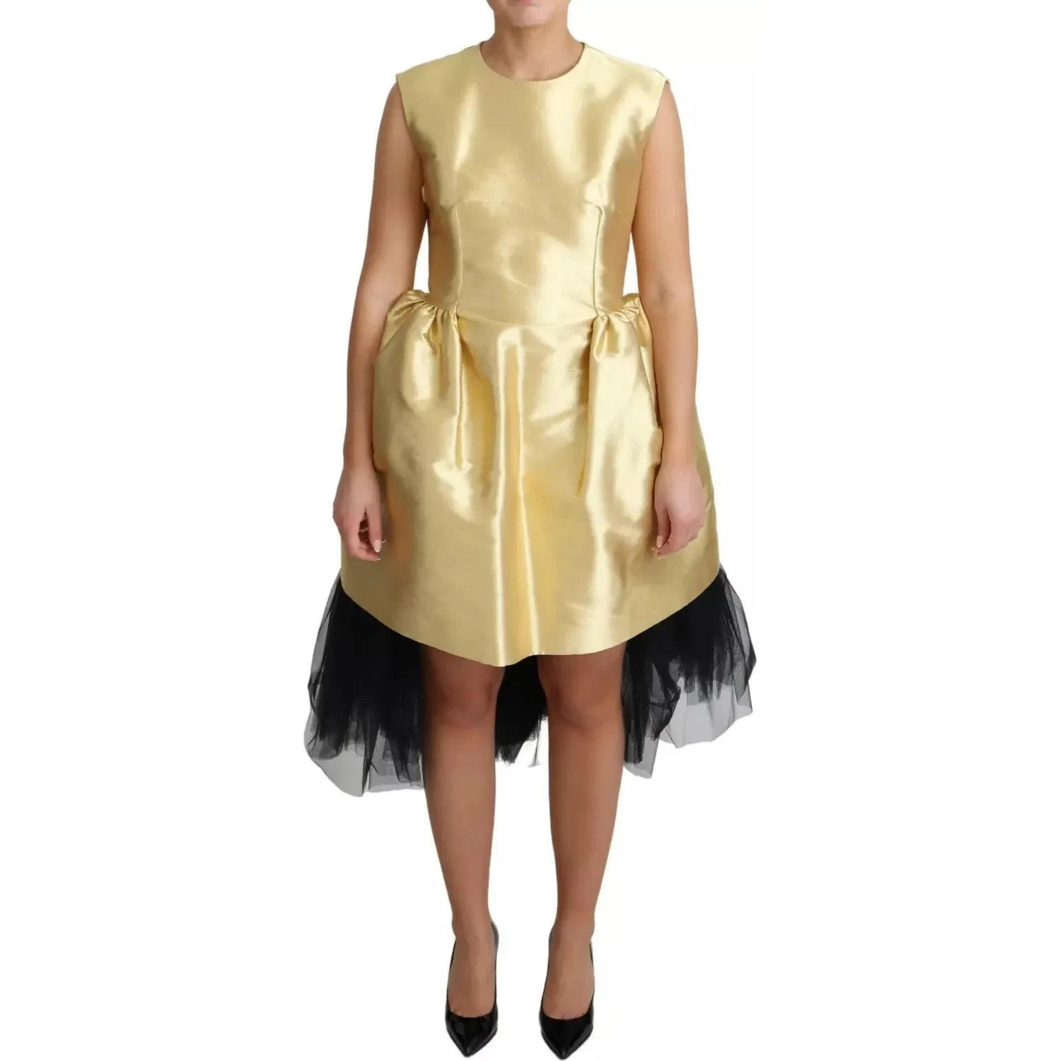 Dolce & Gabbana Polyester Gold Sleeveless A-line Tulle Dress