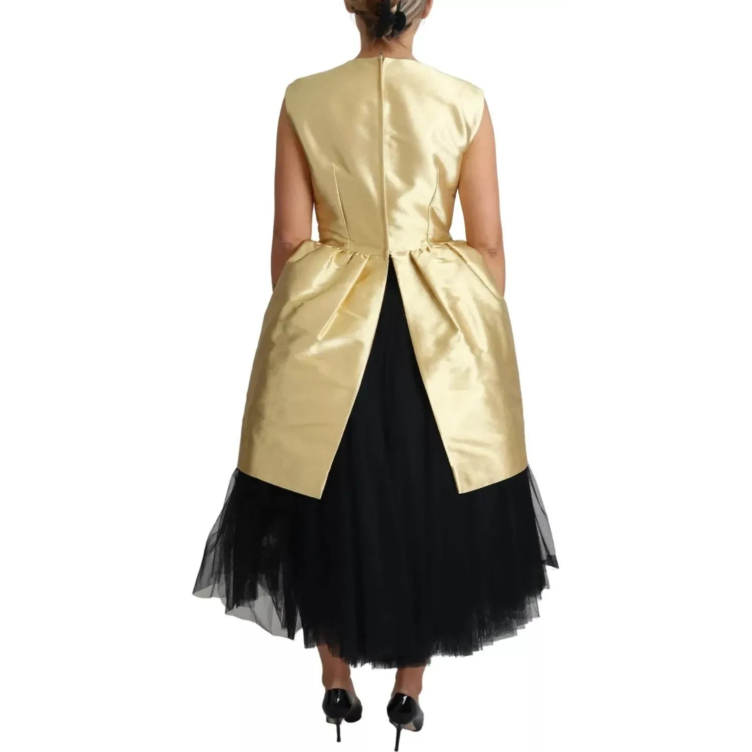 Dolce & Gabbana Polyester Gold Sleeveless A-line Tulle Dress