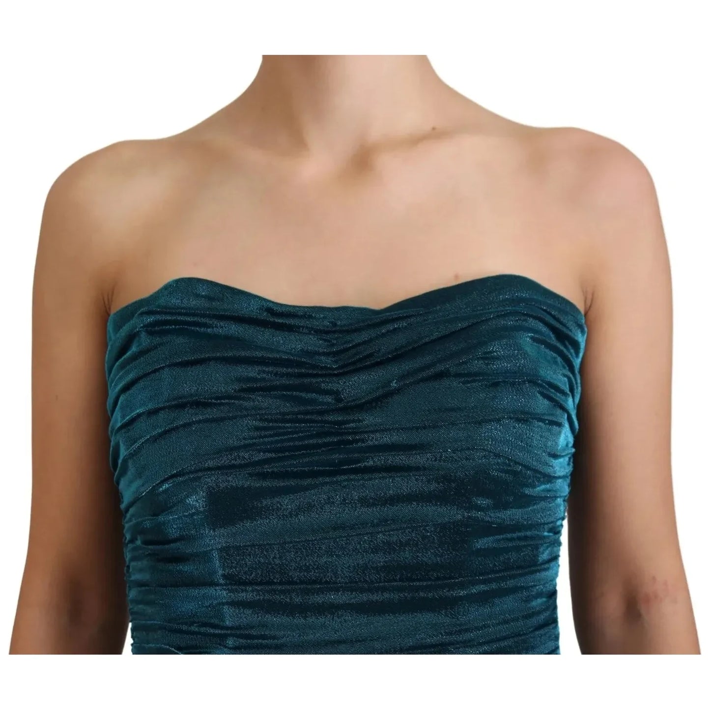 Dolce & Gabbana Silk Blend Blue Satin Fitted Strapless Dress Dolce & Gabbana