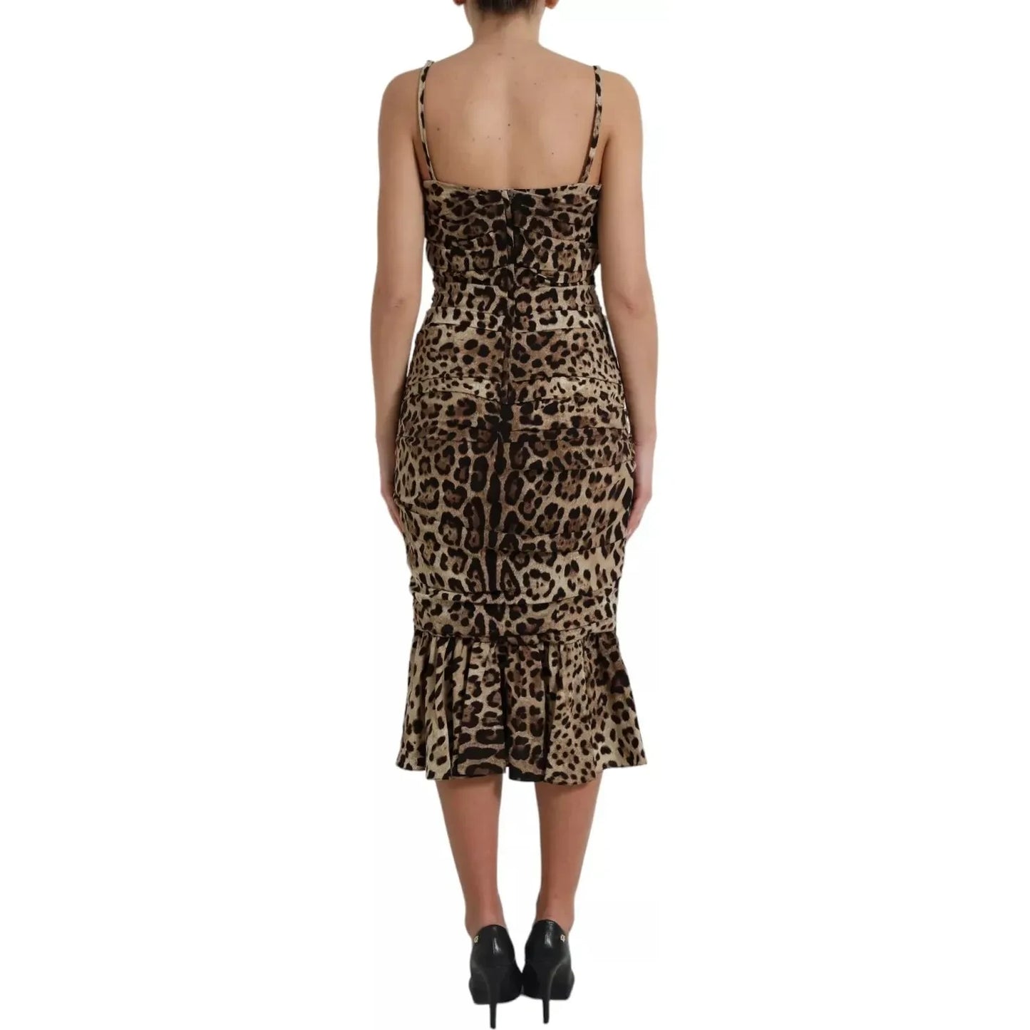 Dolce & Gabbana Silk Brown Leopard Print Ruched Midi Dress Dolce & Gabbana