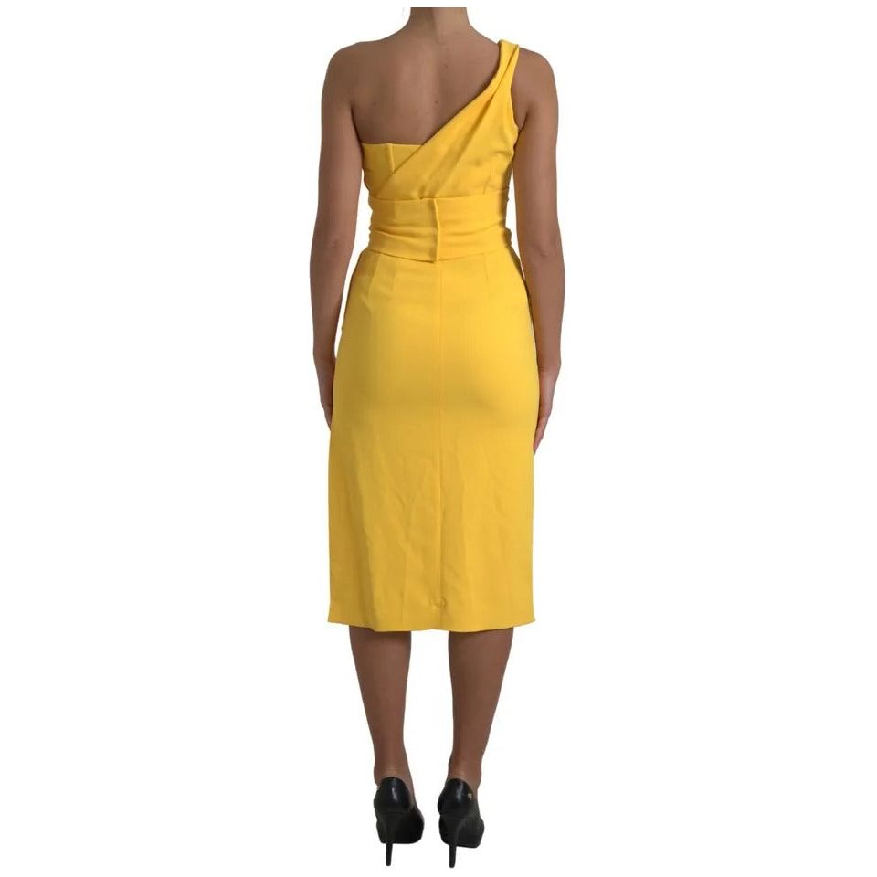 Dolce & Gabbana Yellow One Shoulder Side Slit Midi Dress Dolce & Gabbana