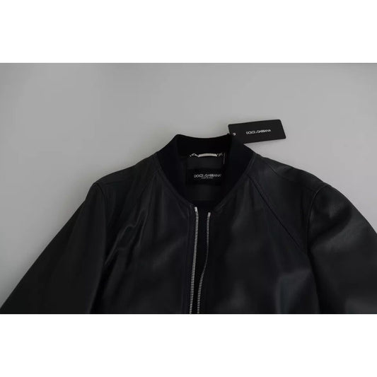 Dolce & Gabbana Black Leather Full Zip Men Bomber Jacket Dolce & Gabbana